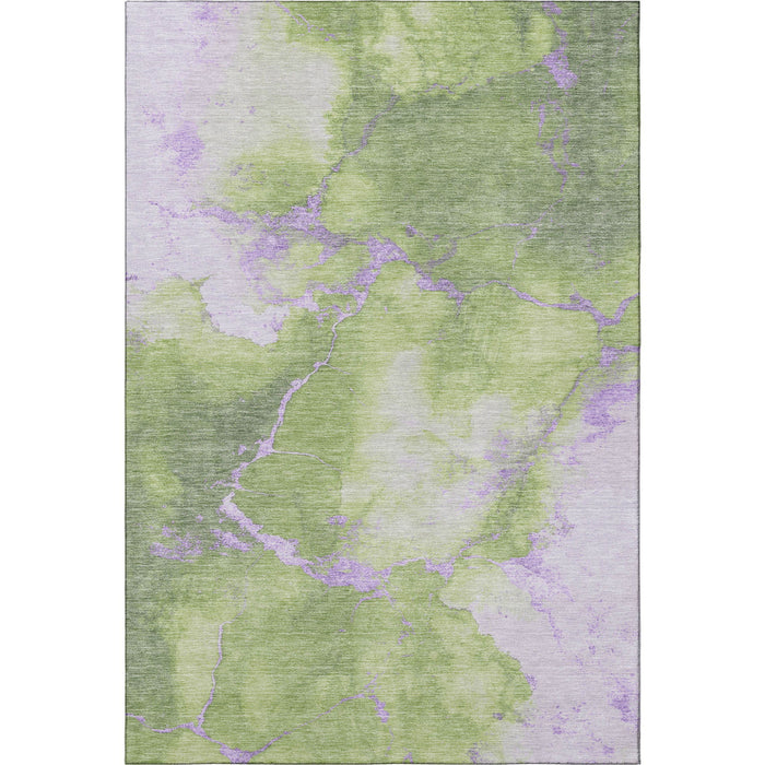 10' X 14' Abstract Washable Area Rug With UV Protection (701491) - Artichoke Green / Lavender