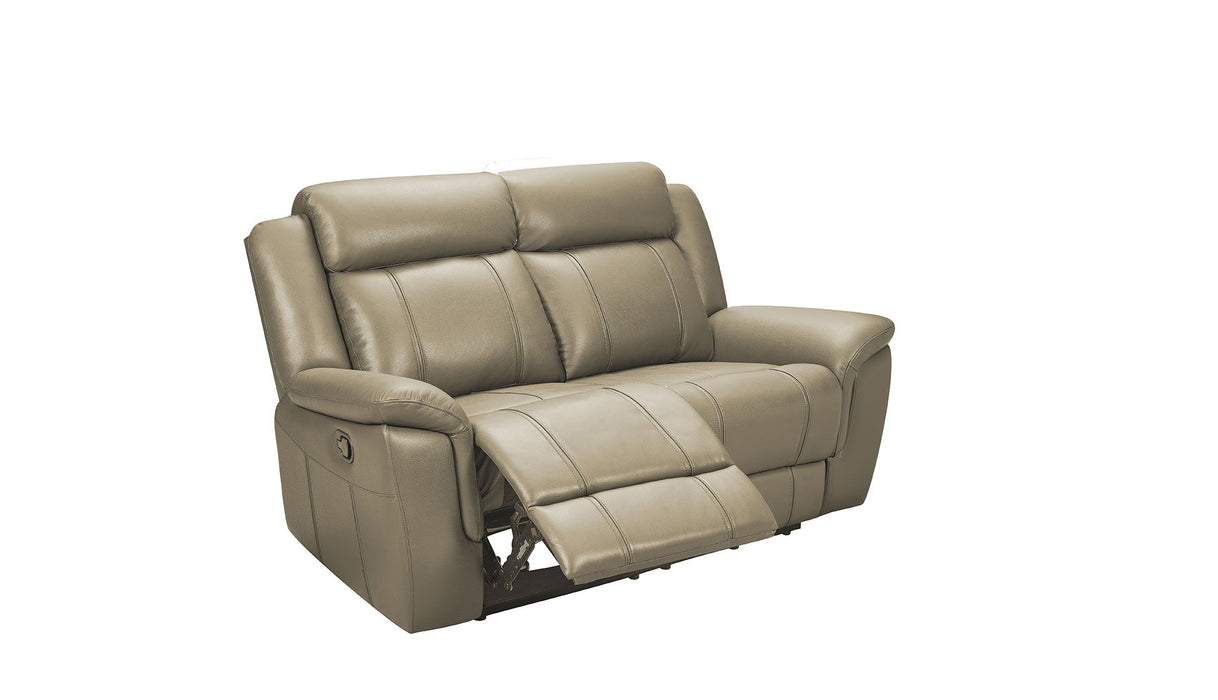 Taupe ESF 9015 reclining loveseat with manual recliner, featuring plush cushions and a cozy, modern design for comfortable seating.