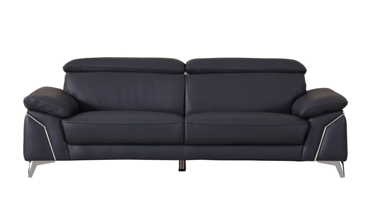 Italian Leather Sofa With Silver Legs - Blue