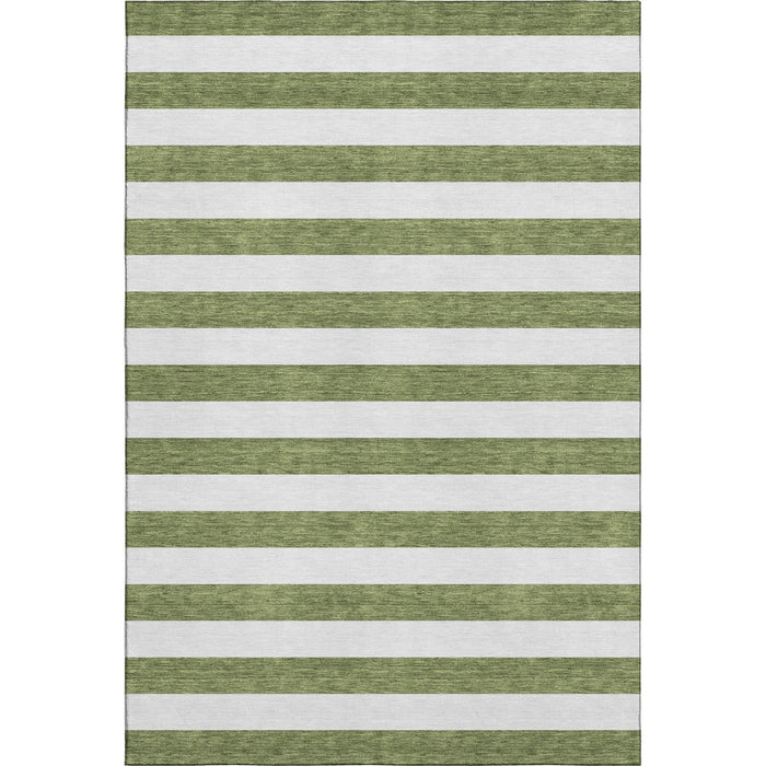 10' X 14' Striped Washable Area Rug With UV Protection (647620) - Olive Green / Ivory