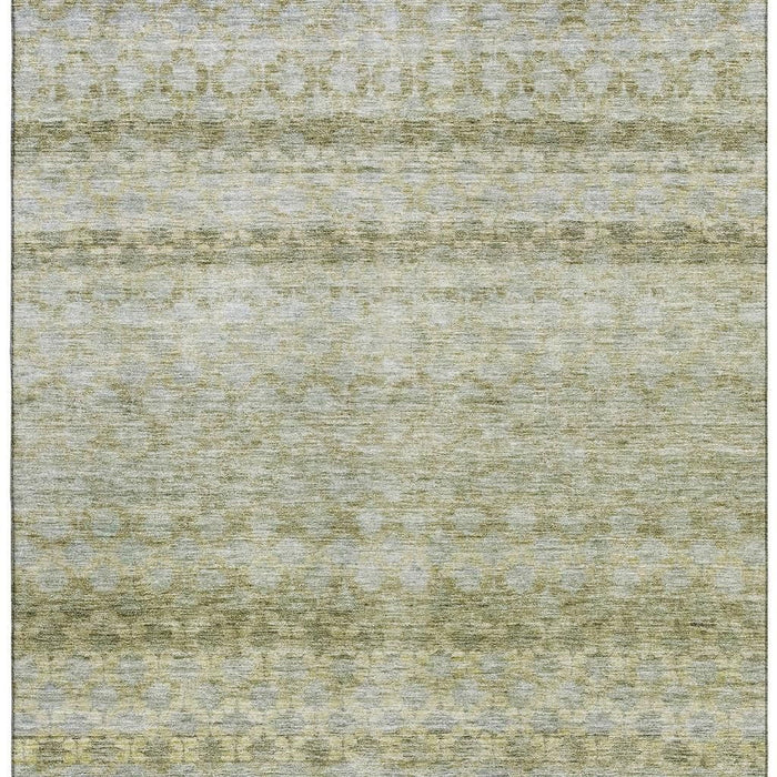 10' X 14' Striped Washable Area Rug With UV Protection (688063) - Artichoke Green / Gray / Beige