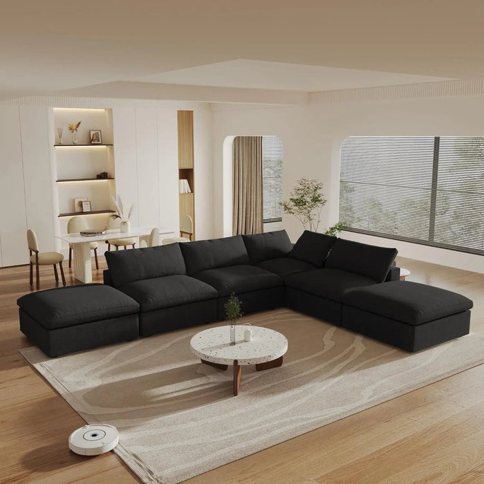 2 Piece Living Room Set Blend Modular Sofa With Ottoman Storage - Black