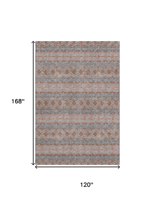 10' X 14' Floral Medallion Washable Area Rug With UV Protection (651340) - Chili Red / Gray / Ivory