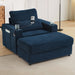Giga modern stationary armchair and chaise lounge sofa with storage ottoman, USB ports, cup holders, phone holder, and side pockets.