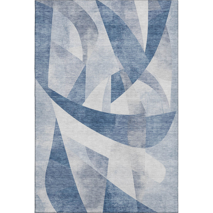 10' X 14' Abstract Geometric Washable Area Rug With UV Protection (705257) - Denim Blue / Ivory