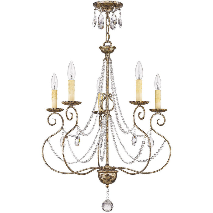 29" Five Light Metal Dimmable Chandelier With Shades - Bronze