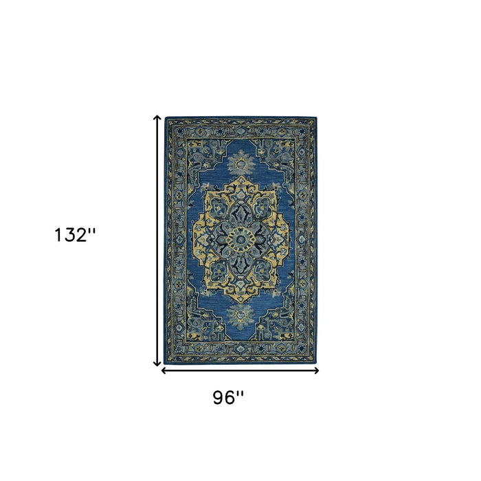 8' X 11' Wool Medallion Hand Tufted Area Rug - Teal And Gray