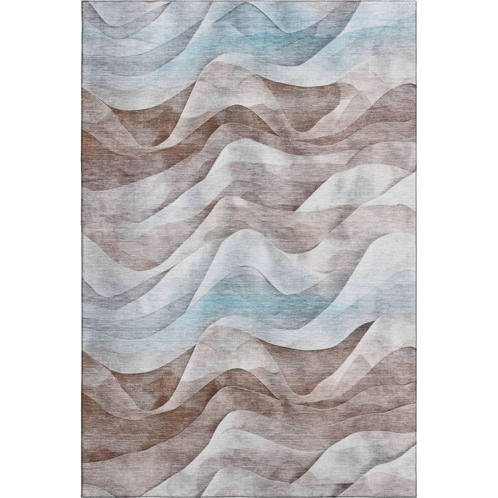 10' X 14' Abstract Washable Area Rug With UV Protection (694815) - Coffee / Blue / Ivory