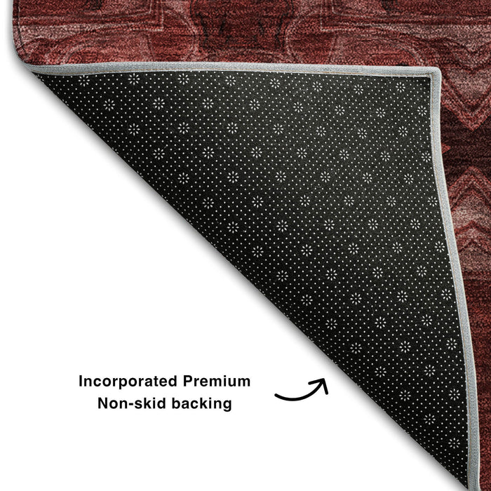 5' X 8' Floral Medallion Washable Area Rug With UV Protection (649464) - Burgundy / Red / Gray