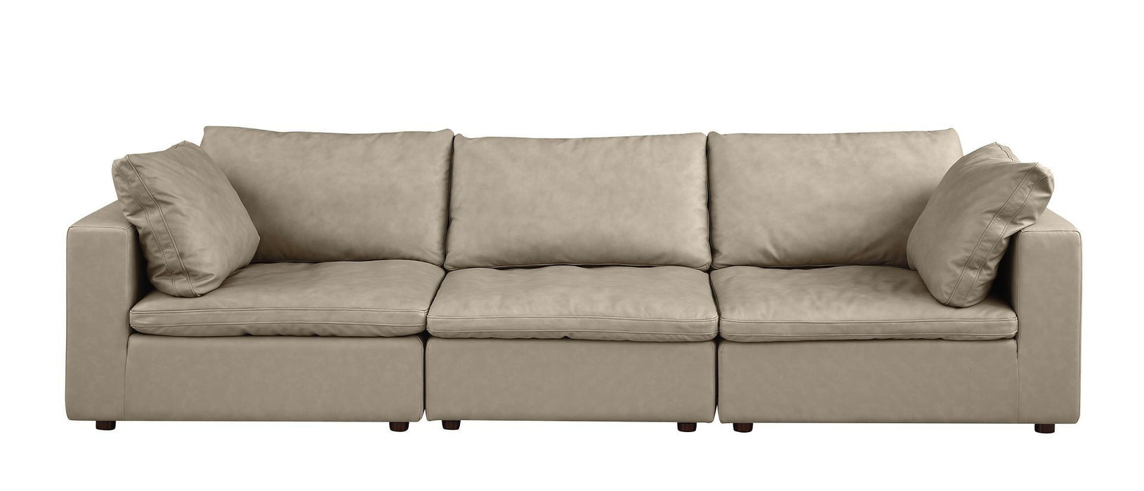 Top Grain Leather Reclining Solid Wood Sofa - Beige
