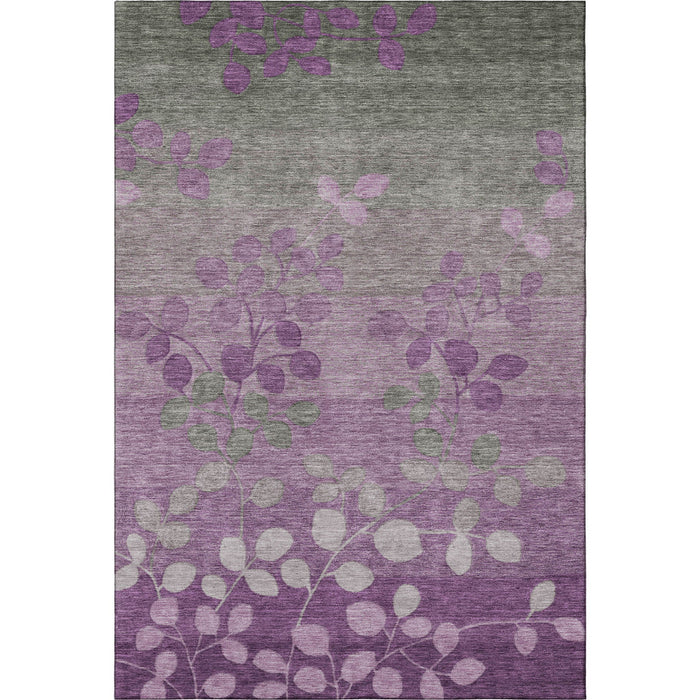 10' X 14' Floral Washable Area Rug With UV Protection (707515) - Purple / Gray
