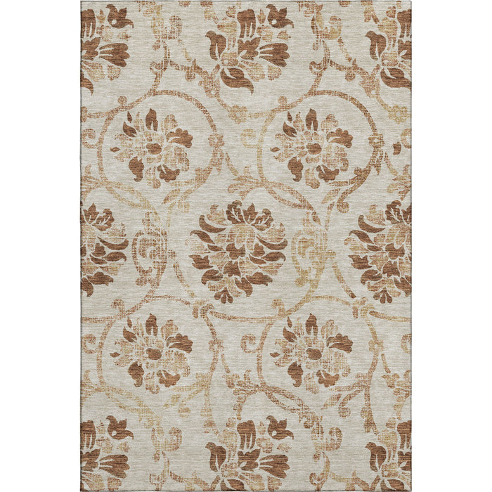 10' X 14' Floral Washable Area Rug With UV Protection - Terra Cotta And Beige