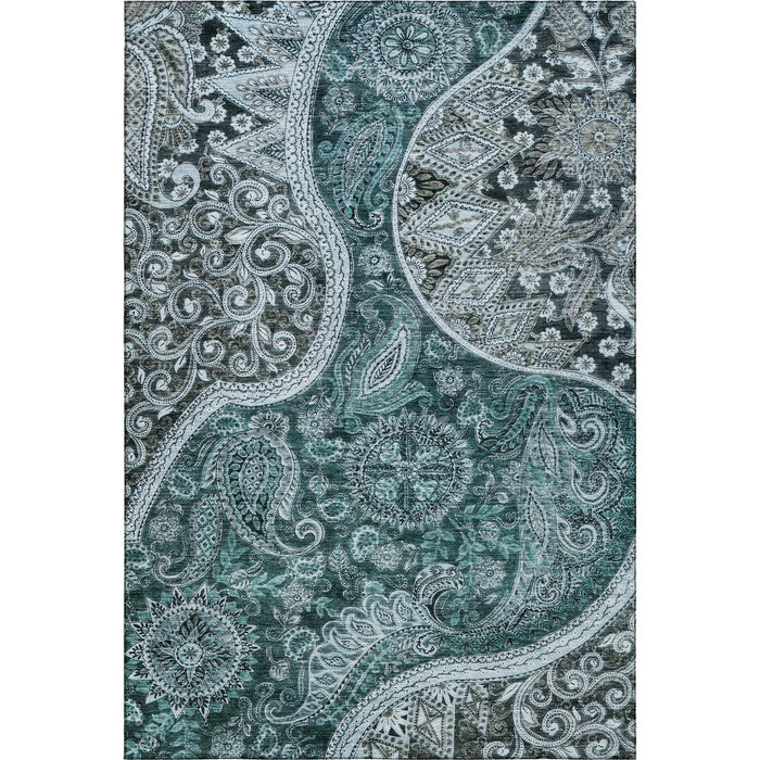 10' X 14' Paisley Washable Area Rug With UV Protection (683764) - Teal / Charcoal / Ivory