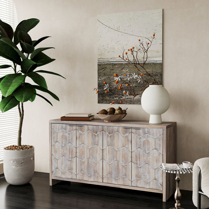 Giga farmhouse style wooden accent sideboard with four doors, ideal for living room, entryway, or dining room storage.