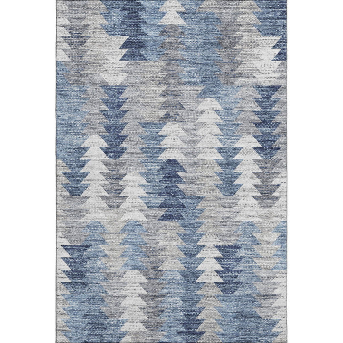 8' X 10' Geometric Washable Area Rug With UV Protection (653126) - Blue / Ivory / Gray
