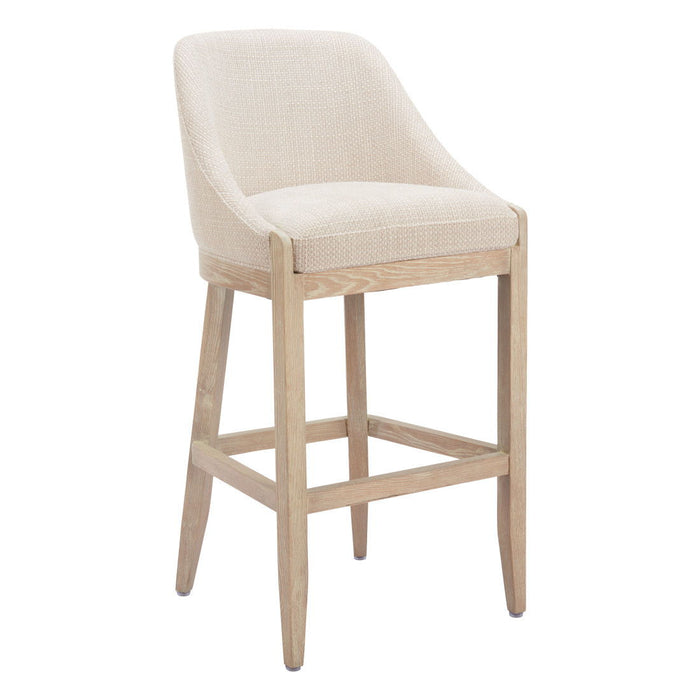 31" Fabric And Solid Wood Bar Height Bar Chair - Beige / Natural