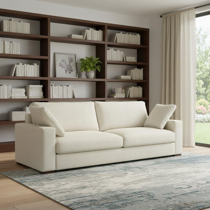 96" Fabric Sofa With Brown Legs - Cream