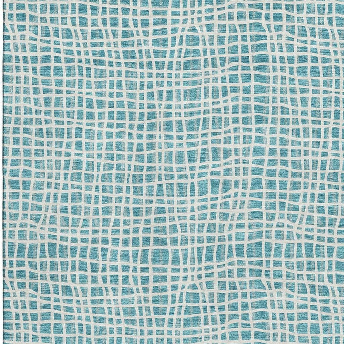 10' X 14' Striped Washable Area Rug With UV Protection - Teal / Ivory