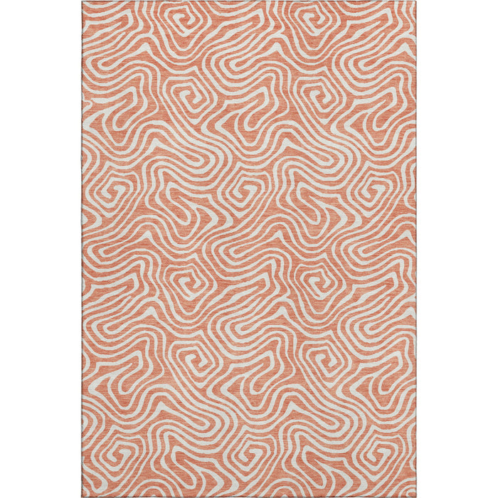 10' X 14' Abstract Washable Area Rug With UV Protection (680909) - Salmon / Ivory