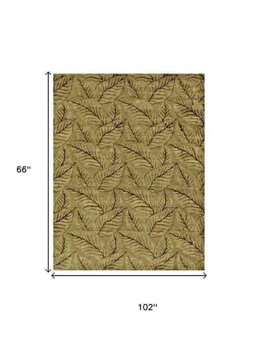5' X 8' Floral Hand Knotted Area Rug (744165) - Green / Tan / Black
