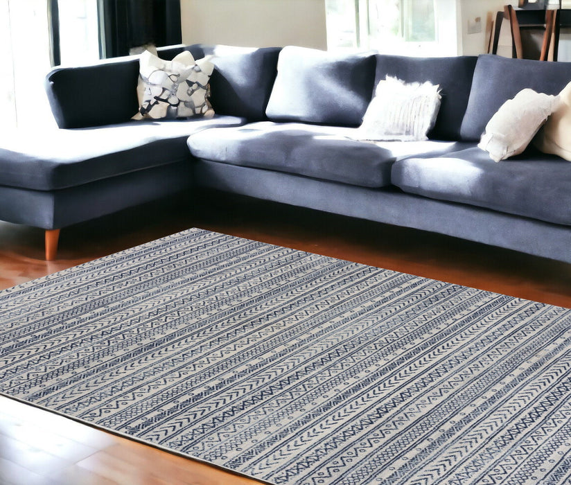 8' x 11' Decorative Stripes Area Rug - Navy Blue
