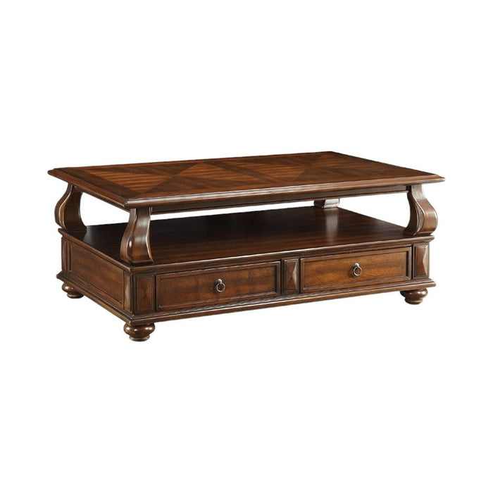 Solid Wood Coffee Table With Two Drawers And Shelf - Dark Brown