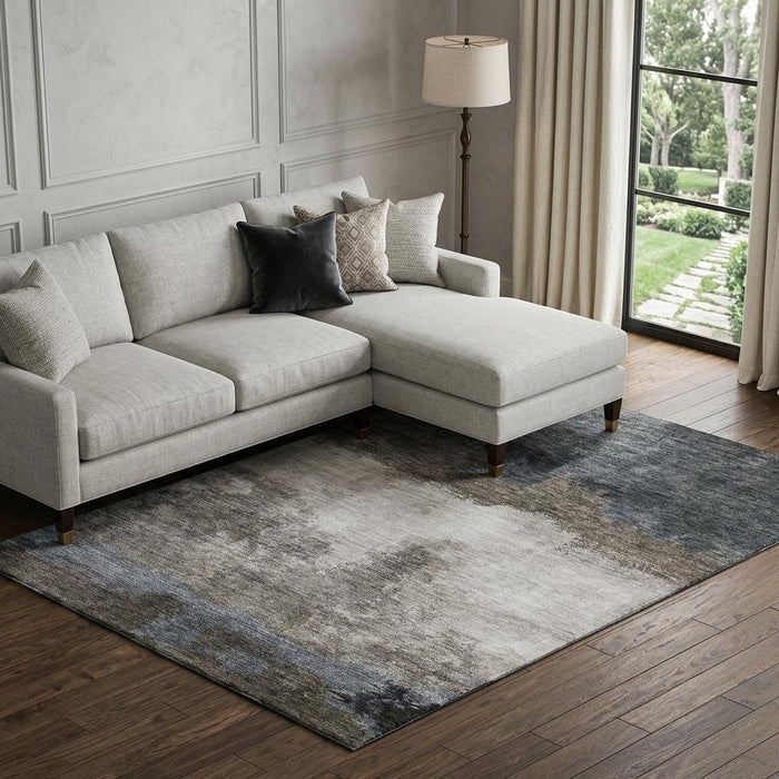 10' X 14' Abstract Washable Area Rug With UV Protection (683590) - Gray / Silver