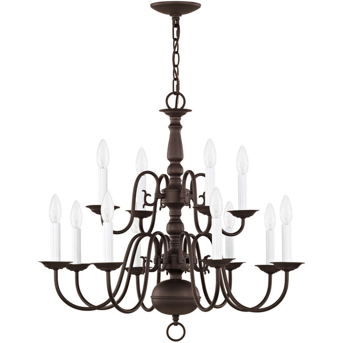 23" Twelve Light Dimmable Chandelier With Shades - Bronze
