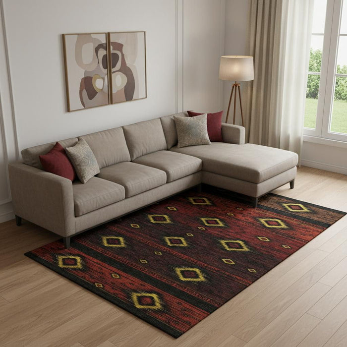 10' X 14' Tribal Washable Area Rug With UV Protection (708922) - Red / Black / Gold