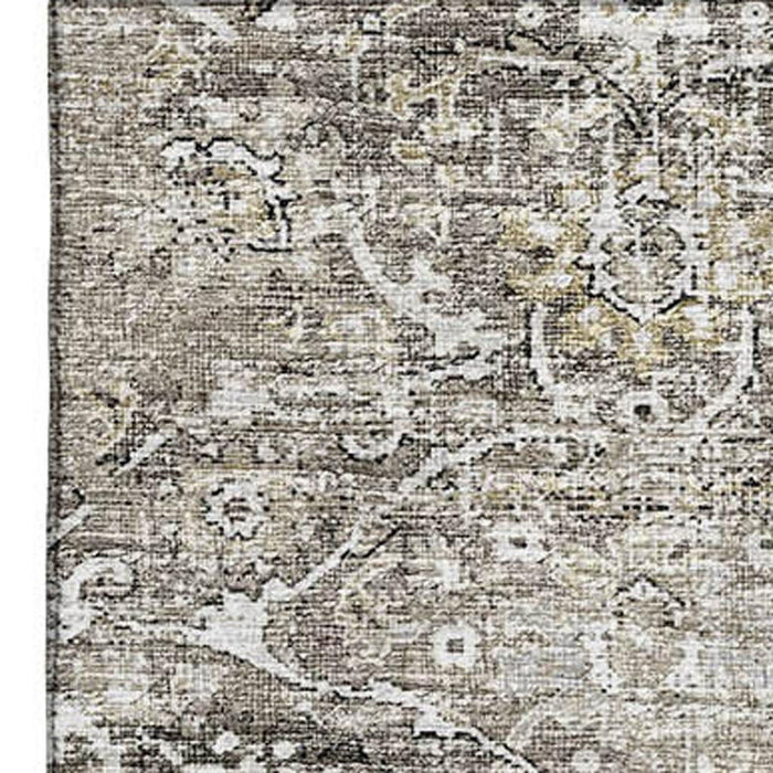 3' X 5' Floral Medallion Distressed Washable Area Rug With UV Protection (644205) - Stone / Coffee