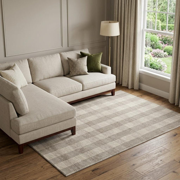 10' X 14' Plaid Washable Area Rug With UV Protection (673441) - Beige / Ivory
