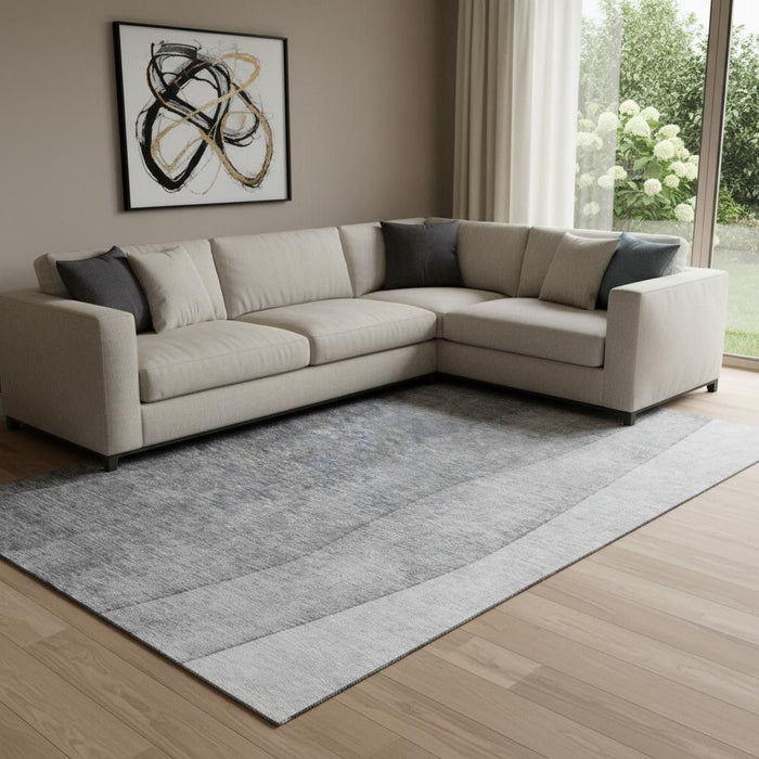 8' X 10' Ombre Washable Area Rug With UV Protection (652723) - Gray / Ivory
