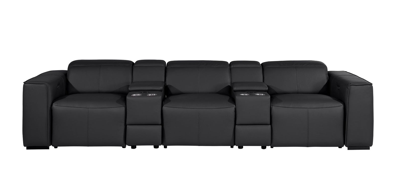 Top Grain Leather Reclining Metal USB Sofa (720394) - Black