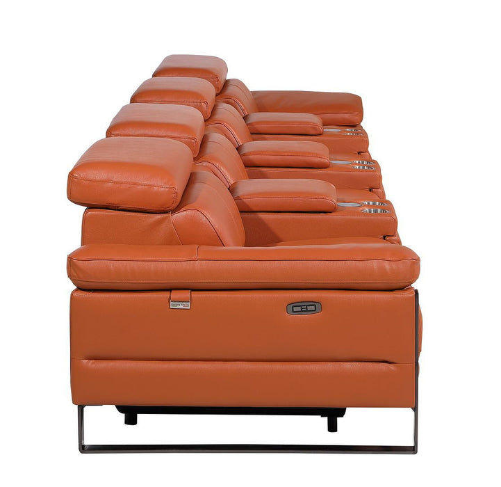 Top Grain Leather Reclining Metal USB Sofa (720354) - Camel