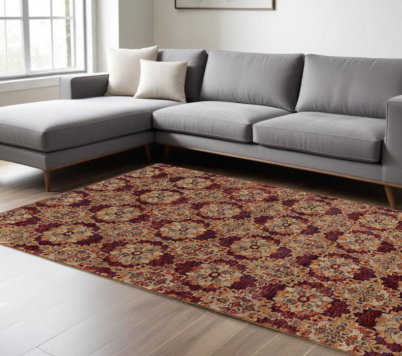 10' x 13' Oriental Power Loom Area Rug - Gold And Red