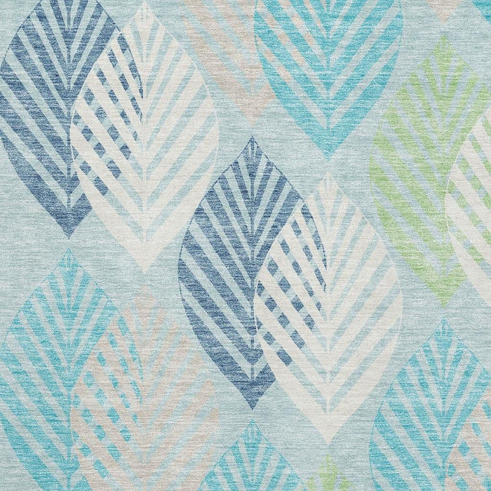 8' X 10' Transitional Floral Washable Area Rug With UV Protection - Teal