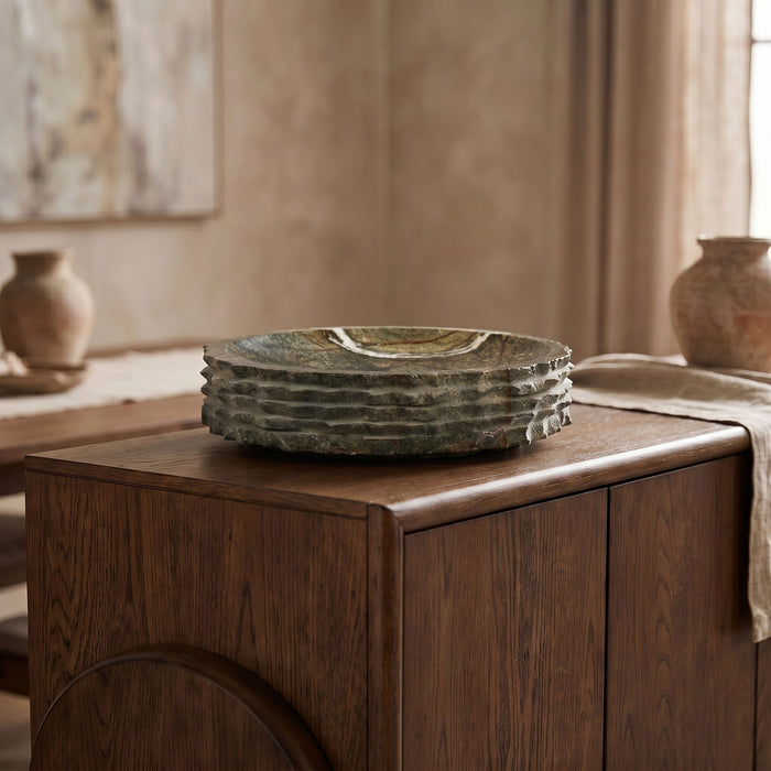 Genuine marble Caesar bowl by Meridian Furniture, elegant round marble plate with smooth polished surface for serving or display.