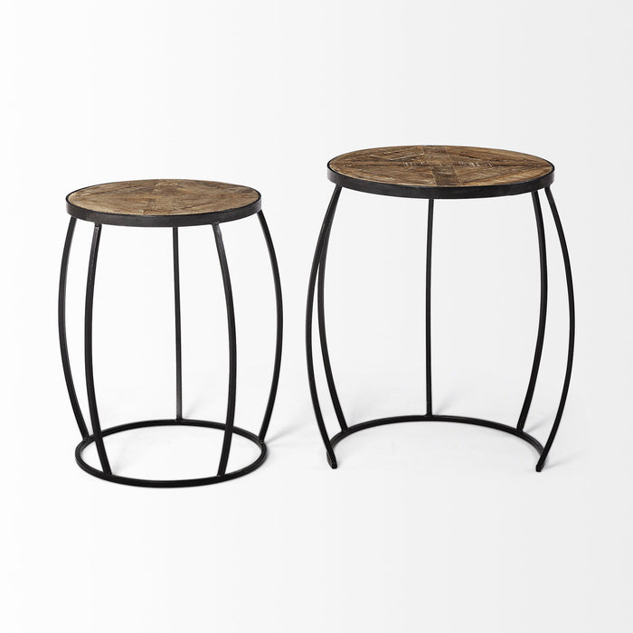 26" Solid Wood Round End Table (Set of 2) - Black And Brown