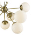 HomeRoots Sputnik twelve-light chandelier with frosted metal finish, white shades, and brass accents, featuring a modern dimmable design.
