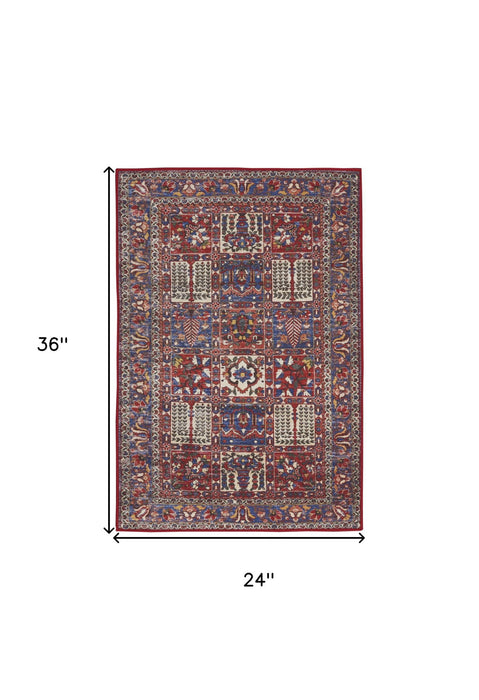 2' X 3' Oriental Distressed Non Skid Area Rug (573900) - Ivory / Red / Blue