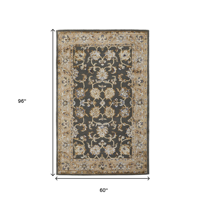 5' X 8' Floral Hand Tufted Area Rug - Taupe