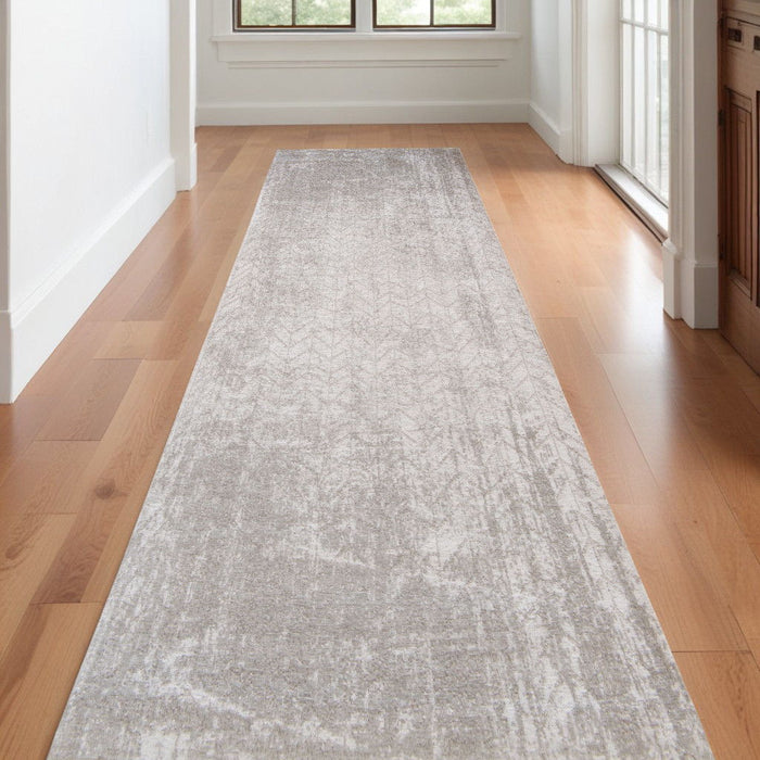 10' Chevron Non Skid Area Rug - Gray And White