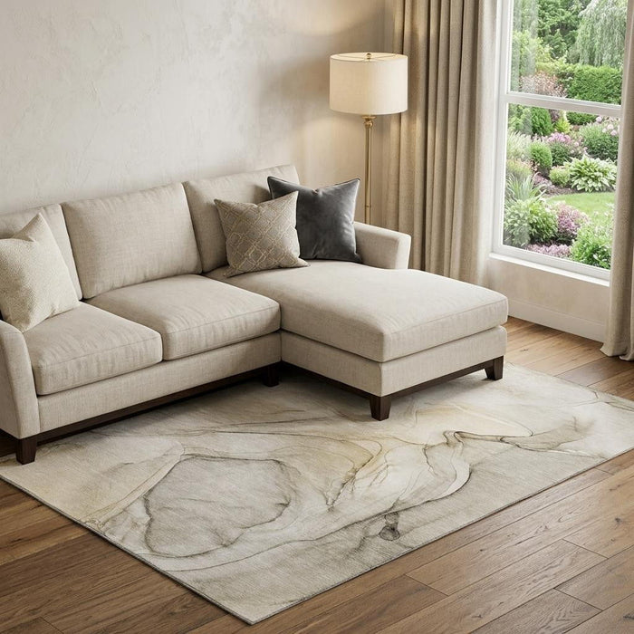 9' X 12' Abstract Washable Area Rug With UV Protection (646607) - Beige / Ivory
