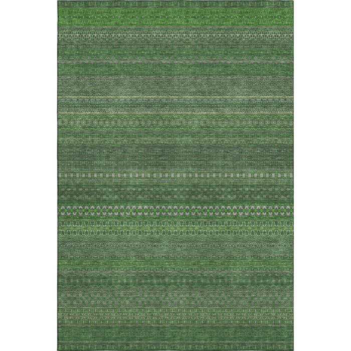 10' X 14' Striped Washable Area Rug With UV Protection (647506) - Fern Green / Ivory