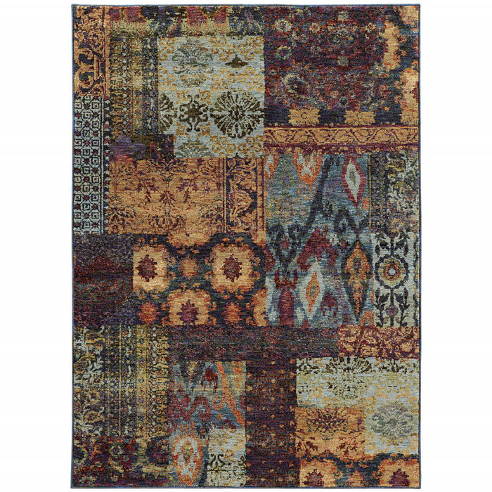9' x 12' Abstract Power Loom Area Rug - Blue And Gold