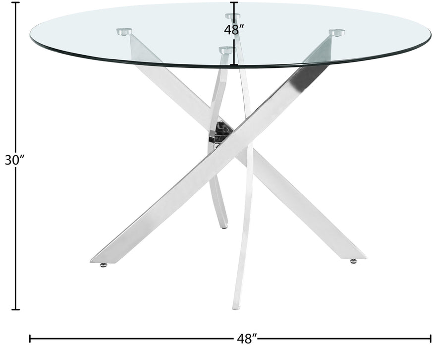 Modern Xander dining table by Meridian Furniture featuring a sleek wooden surface and sturdy legs.