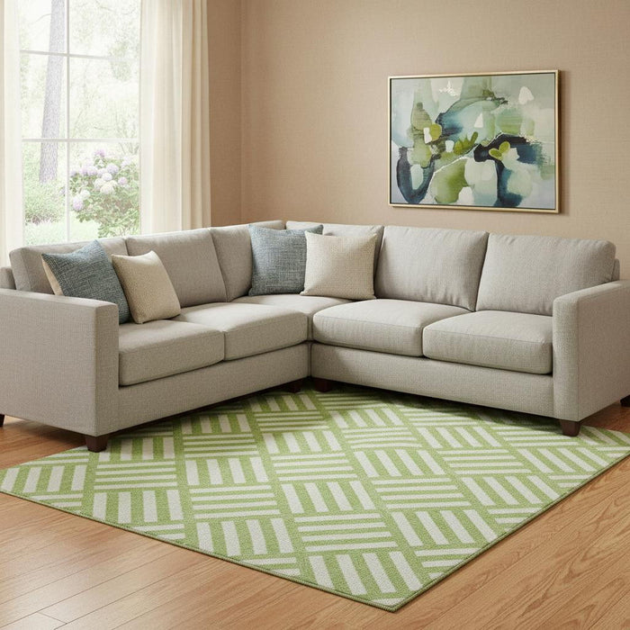 9' X 12' Geometric Washable Area Rug With UV Protection (652376) - Lime Green / Ivory