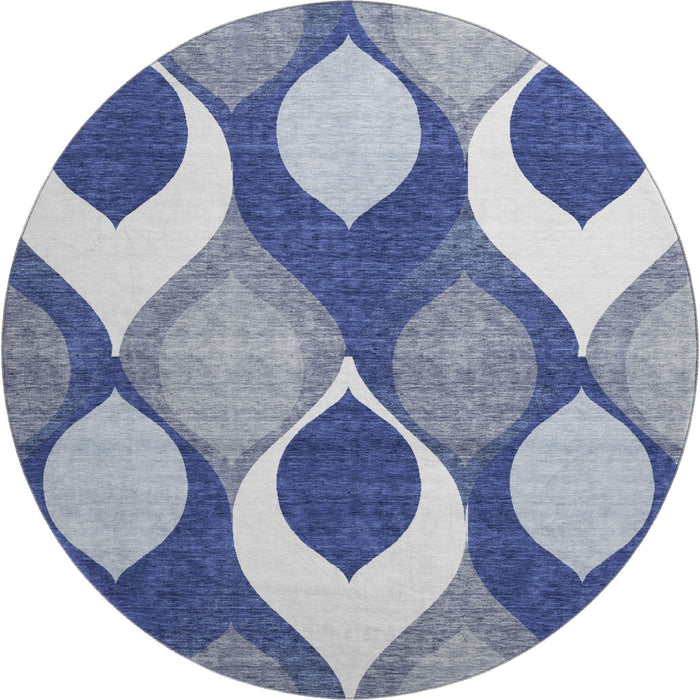 8' Ogee Washable Round Rug With UV Protection - Navy Blue
