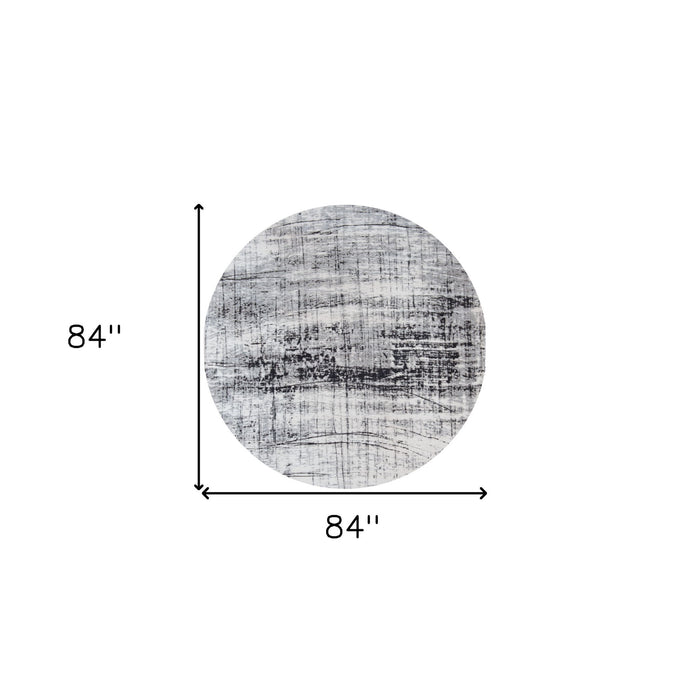 8' Round Abstract Non Skid Area Rug - Black And White