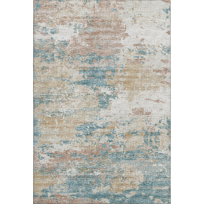 10' X 14' Copper Abstract Washable Area Rug With UV Protection - Teal Blue
